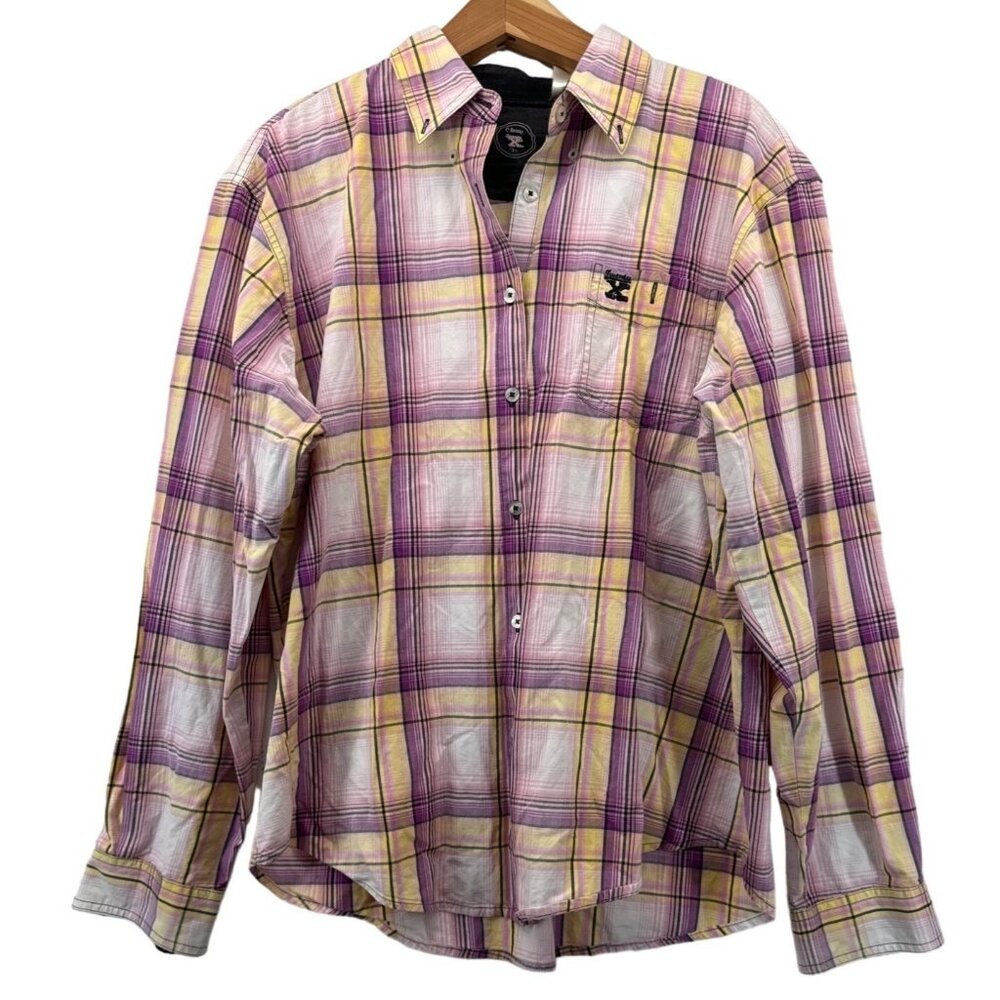 Twenty X Womens LS Button Shirt Sz L Purple Plaid Western Classic Cowgirl